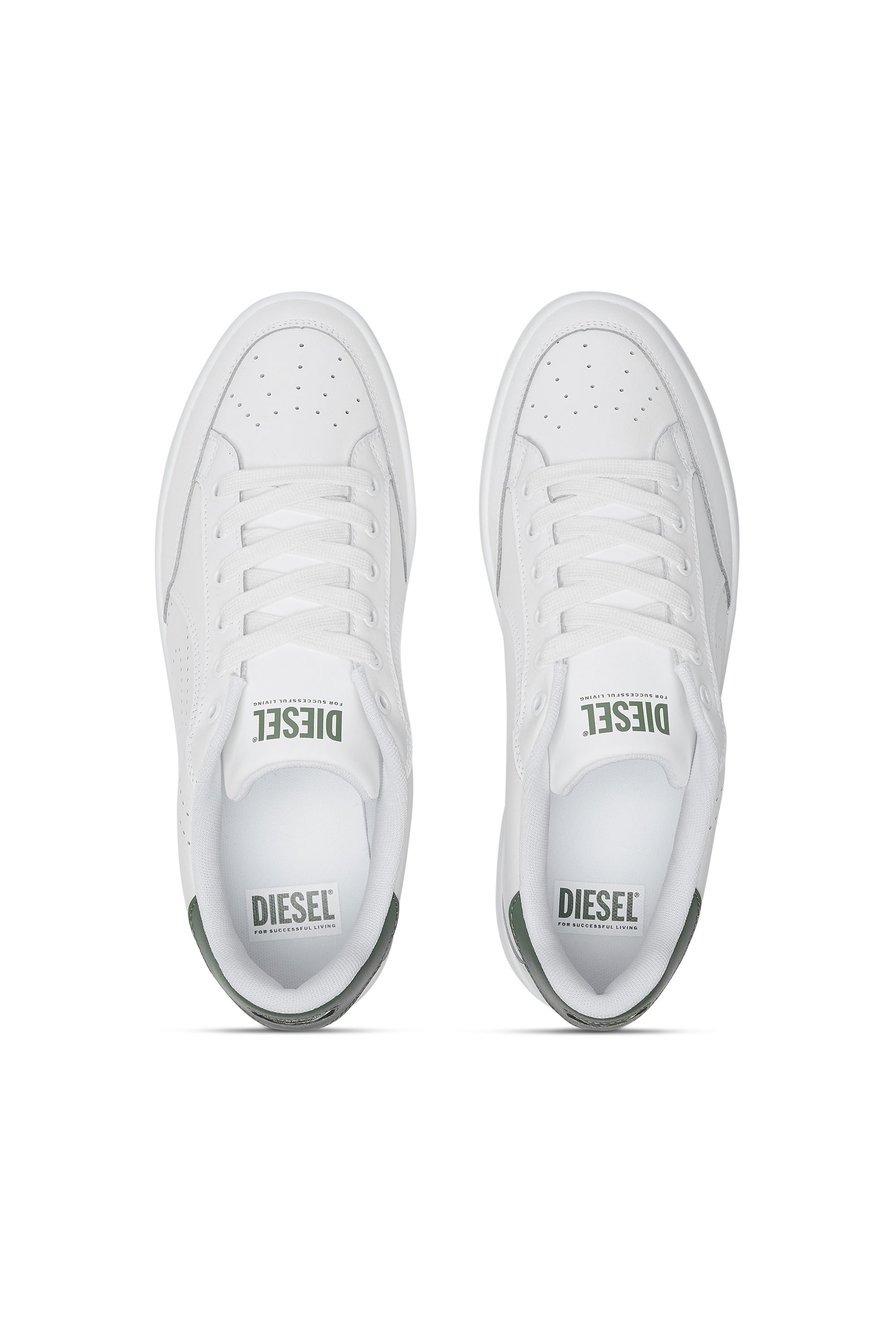 Diesel - S-DAKOTA LOW, Man's S-Dakota-Leather sneakers with perforated logo in White/Green - 4