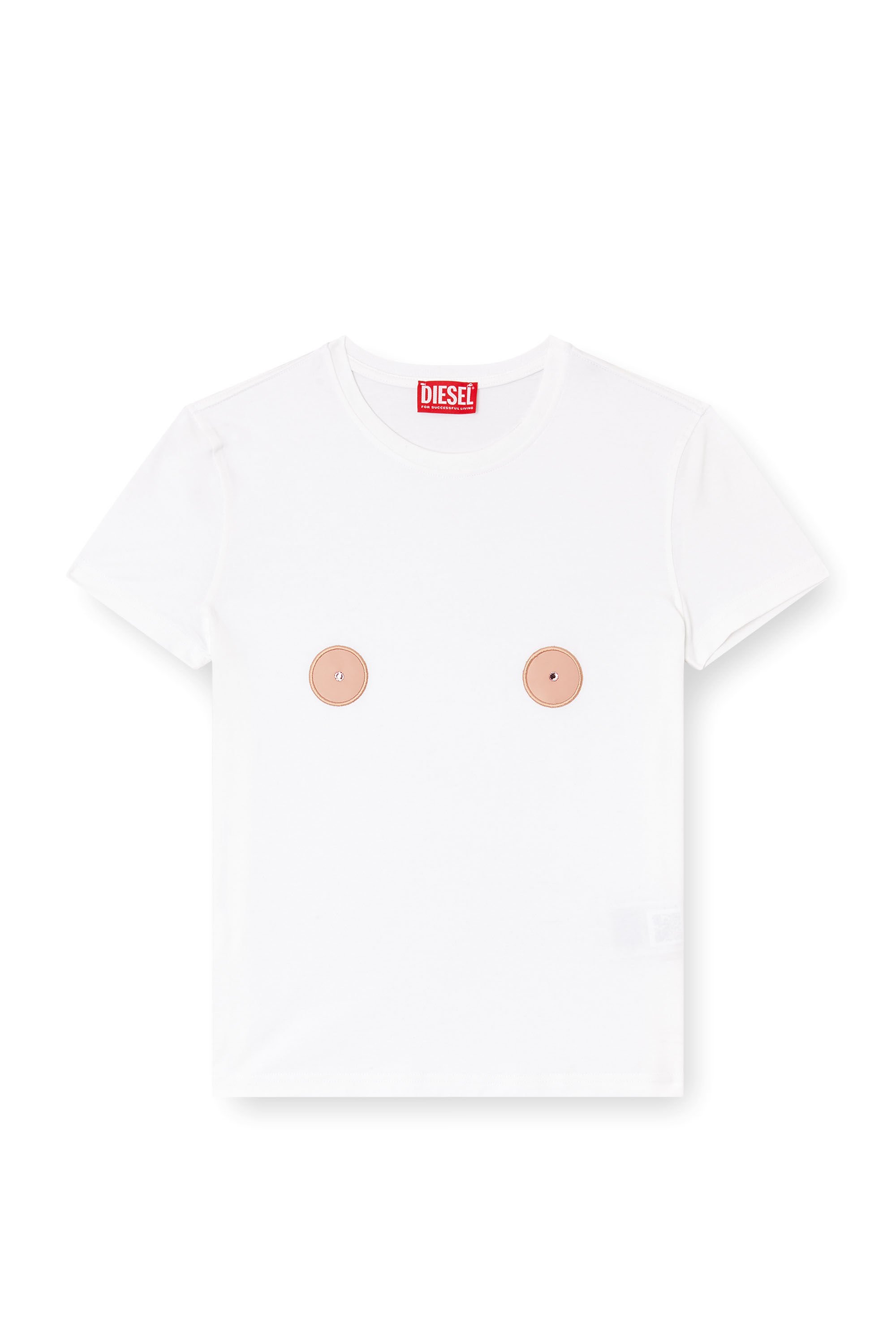 Diesel - T-SLAX-Q1, Woman's T-shirt with nipple-effect patches in White - 2