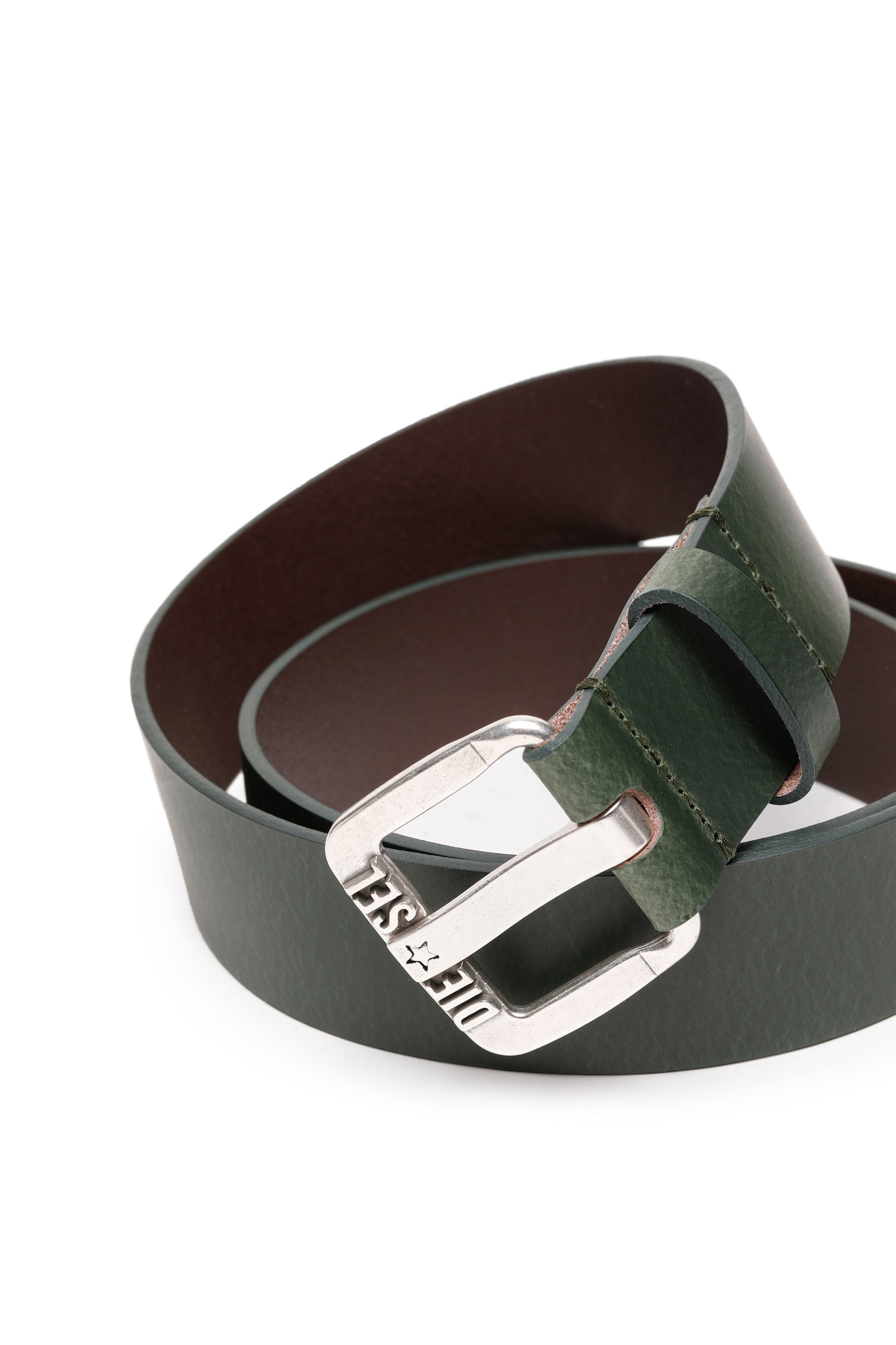 Diesel - B-STAR II, Man's 3.9cm leather belt with metal star logo buckle in Green - 2