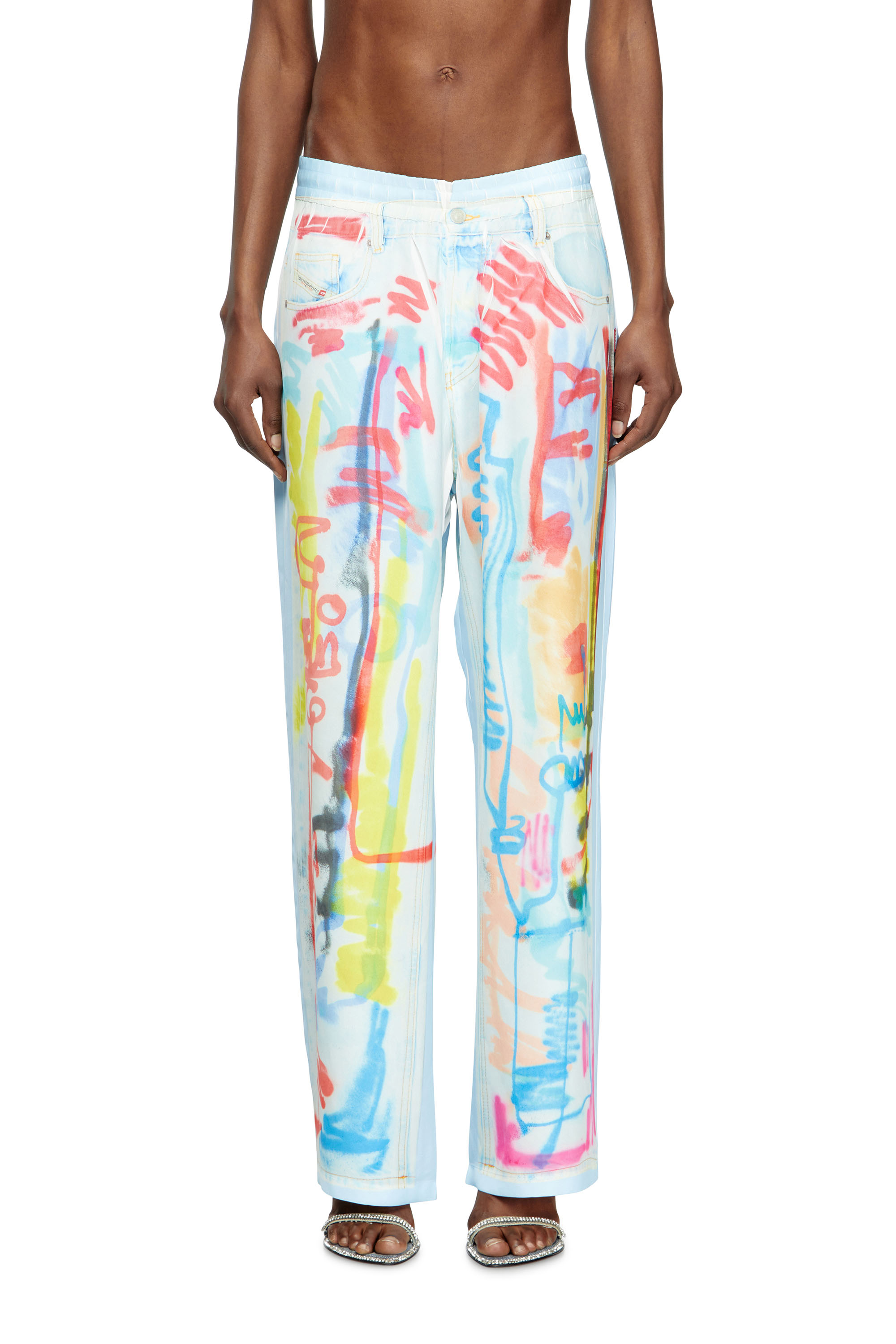 Diesel - P-AFTER-GRAFFITI-AFR, Unisex's Relaxed pant with graffiti print in Blue/White - 1