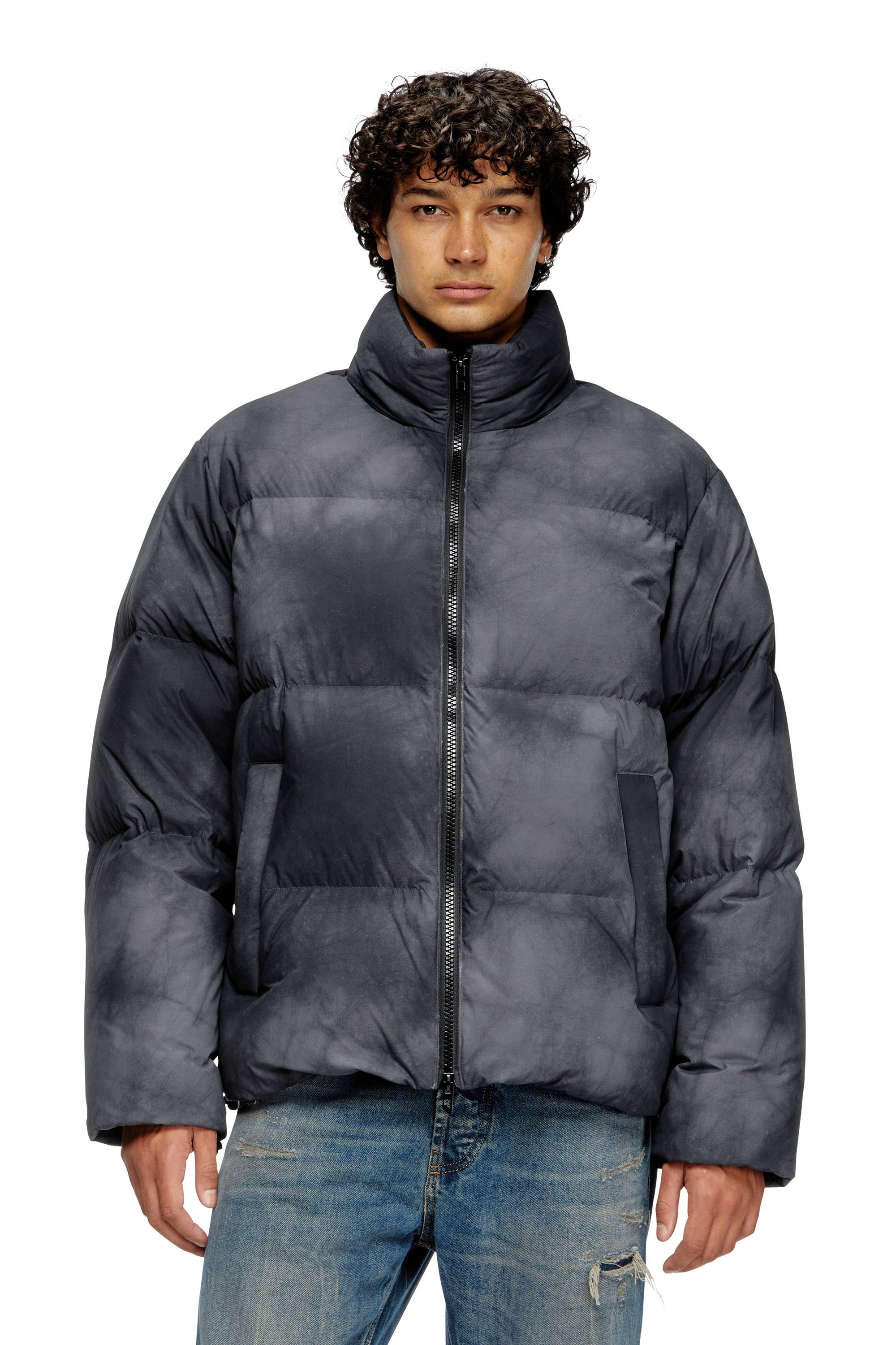 Diesel - W-RAVEEL, Man's Hooded down jacket in patchy nylon in Black - 1