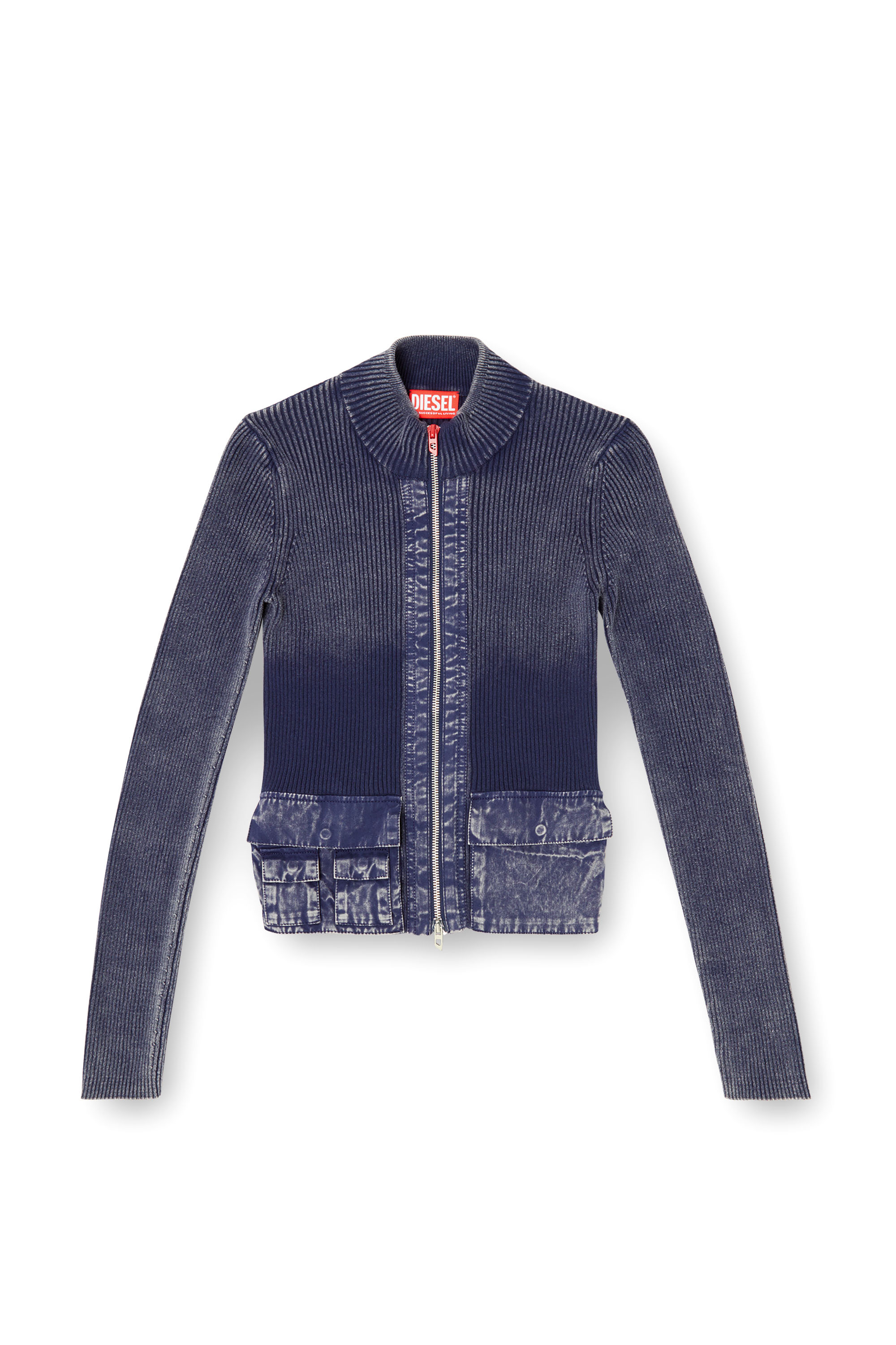 Diesel - M-MELISSA, Woman's Zip-up cardigan with denim cargo pockets in Blue - 3