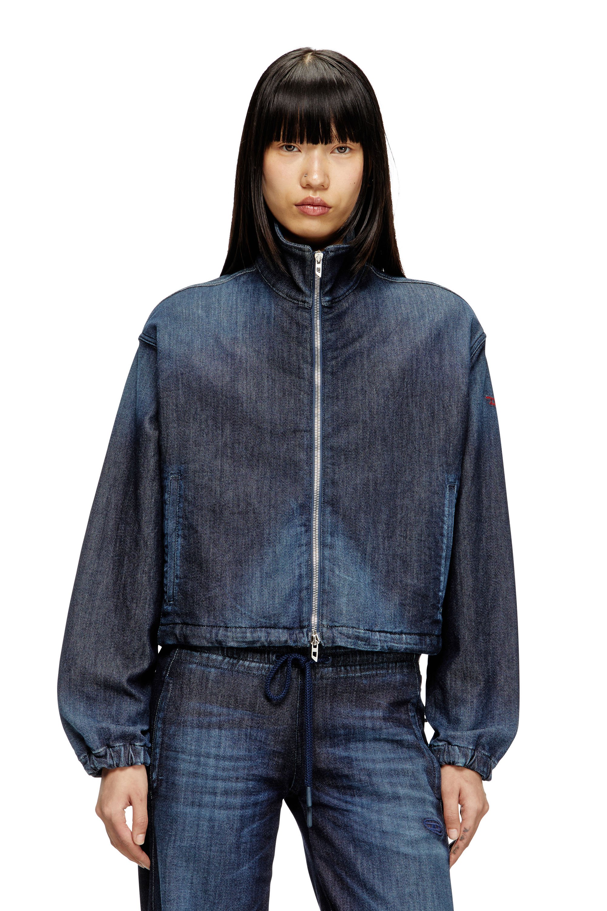 Diesel - DE-SANDERZ JOGG, Woman's High-neck JoggJeans jacket in Dark Blue - 1