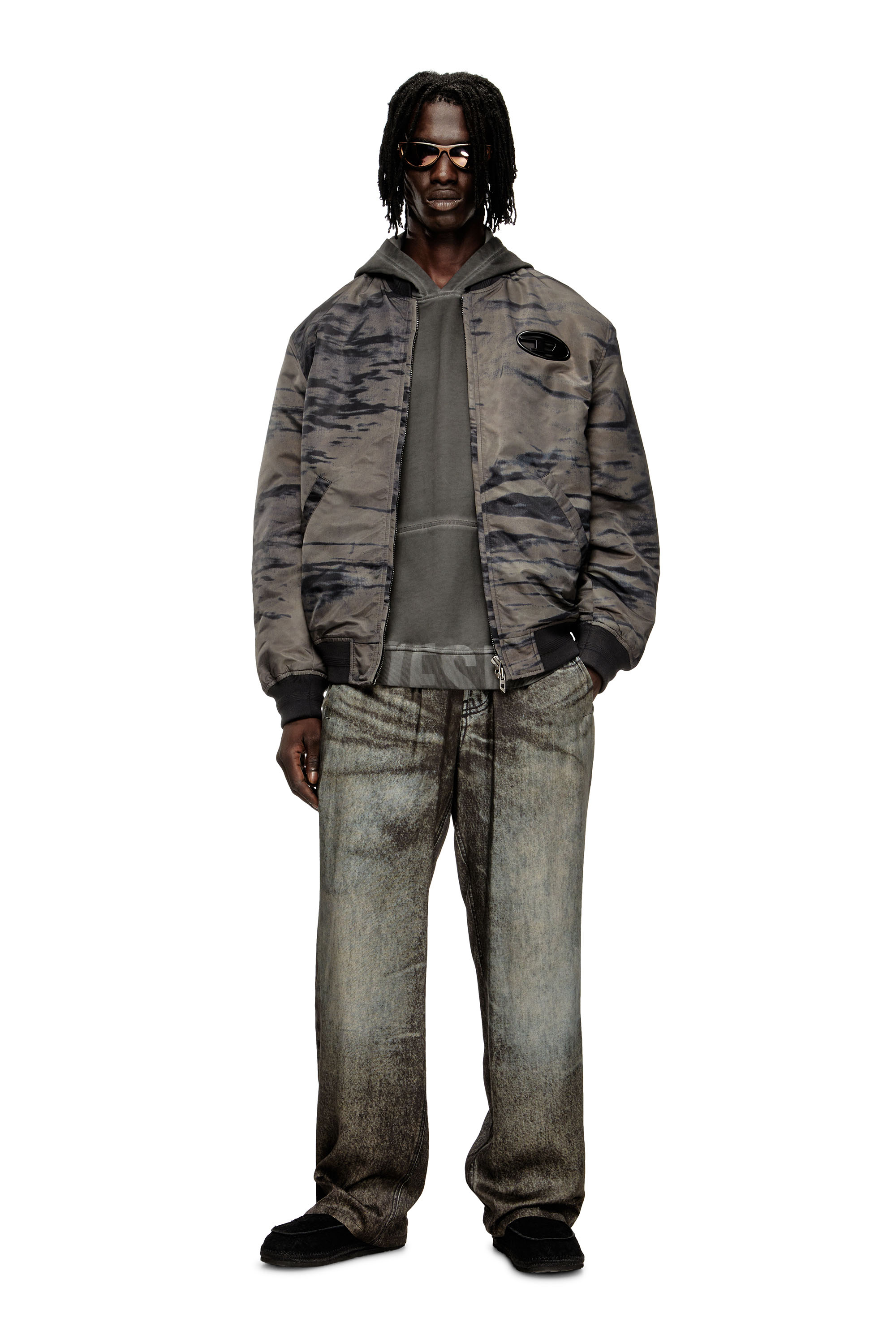 Diesel - J-KEPES-DLBZ, Man's Padded bomber jacket in printed satin in null - 2
