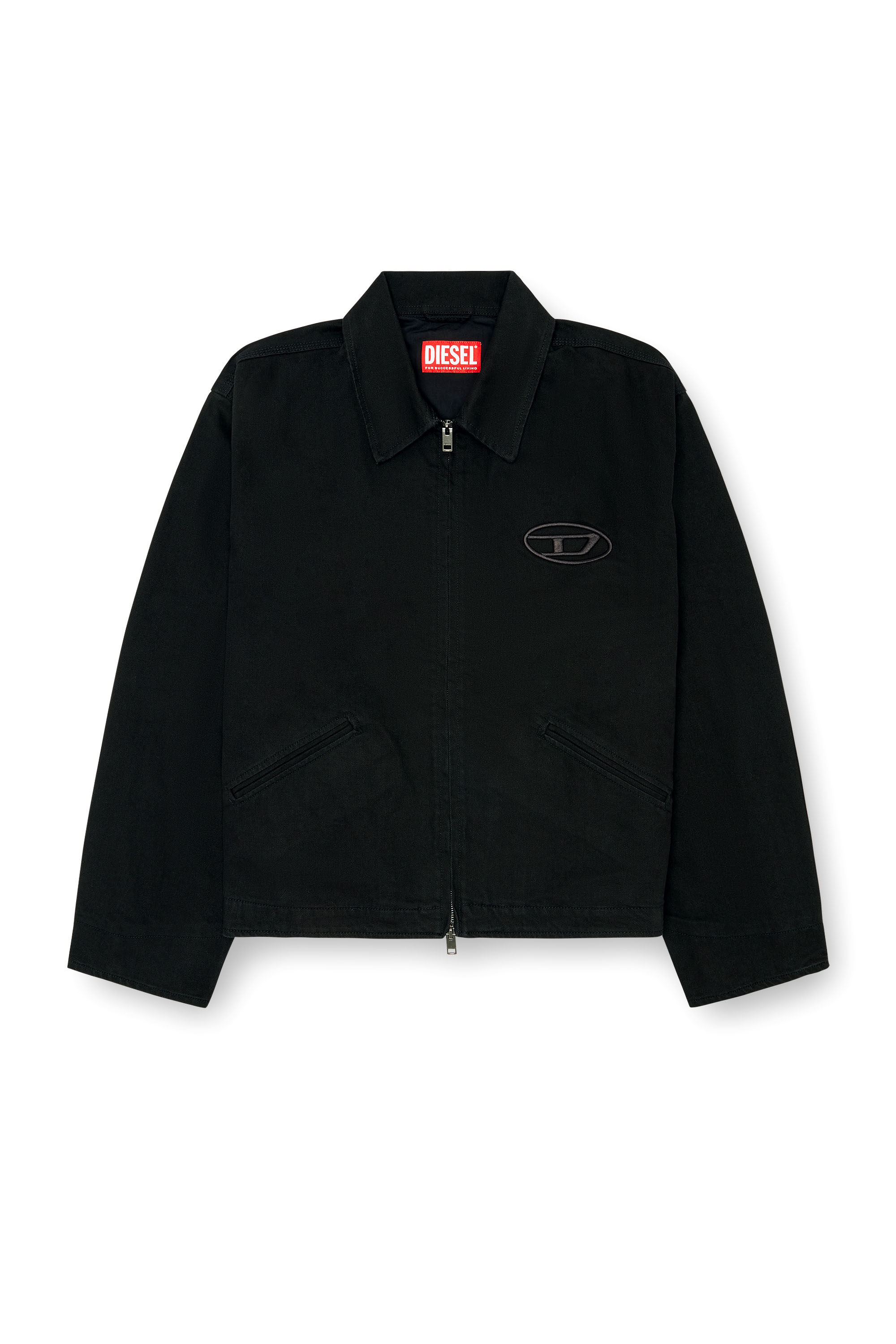Diesel - J-TAYLOR-BLEACH, Man's Denim blouson jacket with bleached logo in Black - 3